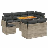 9-delige Loungeset met kussens poly rattan grijs - thumbnail