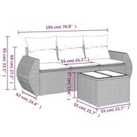 4-delige Loungeset met kussens poly rattan zwart - thumbnail