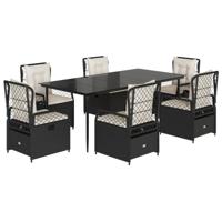 7-delige Tuinset met kussens poly rattan zwart - thumbnail