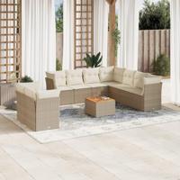 10-delige Loungeset met kussens poly rattan beige - thumbnail