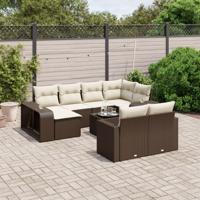 11-delige Loungeset met kussens poly rattan bruin - thumbnail