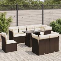 9-delige Loungeset met kussens poly rattan bruin - thumbnail