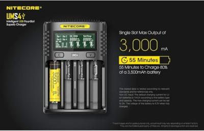 NiteCore UMS4 Batterijlader NiCd, NiMH, Li-ion, Li-poly 10440, 10500, 12500, 12650, 13500, 13650, 14500, 14650, 16340, 16650, 17335, 17355, 17500, 17650,