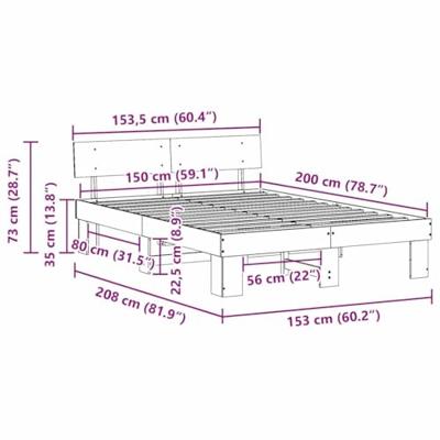 Bedframe met hoofdeinde Wit 150 x 200 cm Massief grenenhout Bedframe met hoofdeinde Wit 150 x 200 cm Massief grenenhout