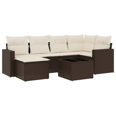 6-delige Loungeset met kussens poly rattan bruin