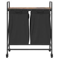 Wasmand 2 vakken met planken gerookt eikenkleurig - thumbnail