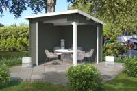 Outdoor Life Lara Blokhut 295x295 cm 28 mm vuren Green Grey-Wit gecoat- Lessenaarsdak- - Outdoor Life - thumbnail