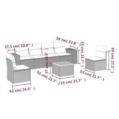 7-delige Loungeset met kussens poly rattan zwart