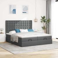 Ottoman bed met matrassen 200x200cm stof donkergrijs - thumbnail