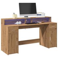 Bureau met LED-verlichting 160x55x91 cm hout artisanaal eiken - thumbnail
