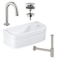 GROHE Euro fonteinset 37x18cm 1 kraangat zonder overloop gebogen super steel kraan sifon afvoerplug fontein Rechthoek wit sw97640/sw197129/sw228380/sw438965/sw444108/ - thumbnail
