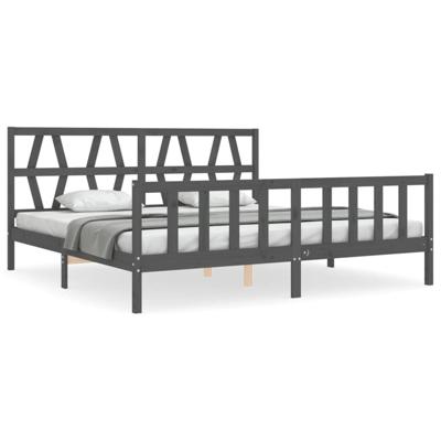 Bedframe met hoofdbord massief hout grijs 200x200 cm