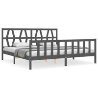 Bedframe met hoofdbord massief hout grijs 200x200 cm - thumbnail