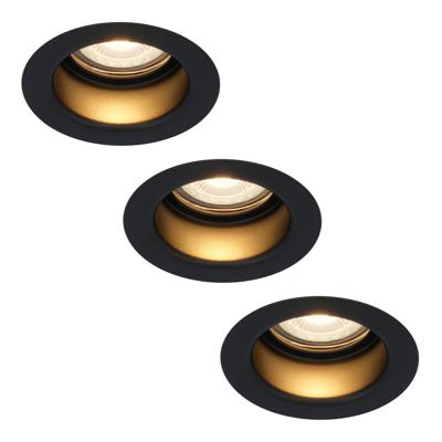 Set van 3 Mari - LED platte inbouwspots met lage inbouwdiepte - 6 Watt 570 Lumen - 2700K Warm wit - GU10 LED Module - Verzonken - Dimbaar - Rond - IP65 waterdicht - Zwart