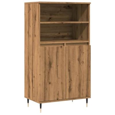 Hoge kast 60x36x110 cm bewerkt hout artisanaal eikenkleurig