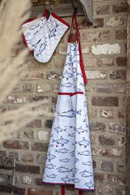 Clayre & Eef Tafelkleed 150x250 cm Wit Blauw Katoen Rechthoek Vissen