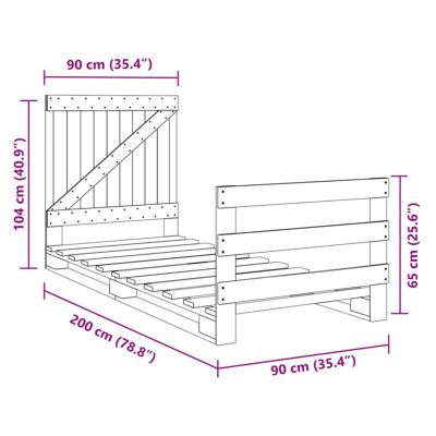 Bedframe met hoofdbord massief grenenhout 90x200 cm