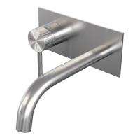 Brauer Stripe inbouw wastafelmengkraan met gebogen uitloop en afdekplaat model A2 RVS-kleurig geborsteld PVD - thumbnail