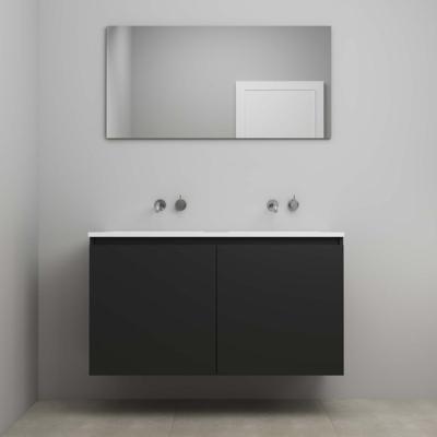 On-Line Badkamermeubelset - 120 cm - Voorgemonteerd - Greeploos 2 Deuren - Acryl Wastafel - zonder Kraangat - Spiegel - Mat Zwart