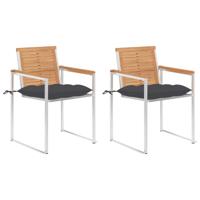 Tuinstoelen 2 st met kussens massief teakhout en staal - thumbnail