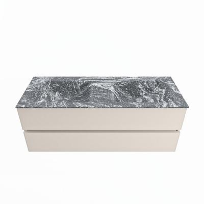 MONDIAZ VICA-DLUX 130cm badmeubel onderkast Linen 2 lades. Inbouw wastafel CLOUD dubbel 2 kraangaten, kleur Lava.