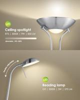 Klassieke vloerlamp 50/50/180cm - dimbare staande lamp met flexibele leeslamp - Geborsteld staal - LED geintegreerd - geschikt voor woonkamer, slaapkamer en thuiskantoor - thumbnail