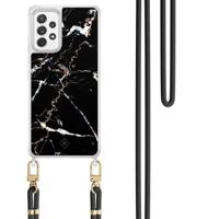 Samsung Galaxy A52(s) hoesje met zwart koord - Marmer zwart - thumbnail