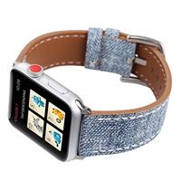 Denim Pattern Echt Leren bandje - Licht blauw - Geschikt voor Apple Watch 44mm / 45mm / 46mm / 49mm - thumbnail