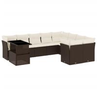 10-delige Loungeset met kussens poly rattan bruin - thumbnail