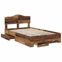 Bedframe met hoofdeinde Oudhout 135 x 190 cm Bewerkt hout - thumbnail