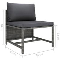 6-delige Loungeset met kussens poly rattan grijs - thumbnail