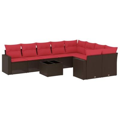 10-delige Loungeset met kussens poly rattan bruin