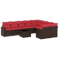 10-delige Loungeset met kussens poly rattan bruin - thumbnail