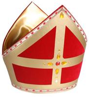 Mijter TV-Sint luxe Stefan katoen fluweel rood - thumbnail