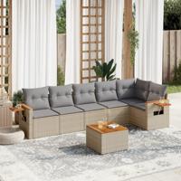 7-delige Loungeset met kussens poly rattan beige - thumbnail