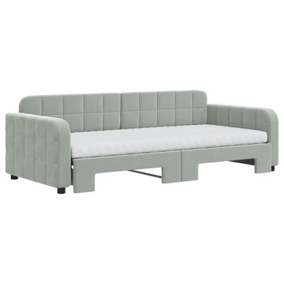 Slaapbank onderschuifbed matrassen 90x200 cm fluweel lichtgrijs