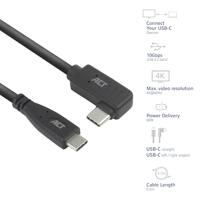 ACT AC7405 USB 3.0 Kabel 10Gbps 60W USB Type-C® (recht) naar USB Type-C® (haaks links/rechts) | Zwart | 50 cm - thumbnail