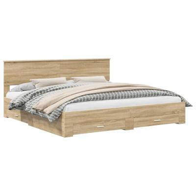 Bedframe met hoofdeinde Sonoma Eiken 200 x 200 cm Bewerkt hout