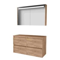 Basic-Line Premium 46 Badkamermeubelset - 120 x 46 cm - Greeploos - 4 Lades - Wastafelblad - Spiegelkast met LED Verlichting - Whisky Oak - thumbnail