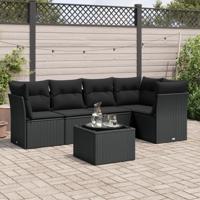 6-delige Loungeset met kussens poly rattan zwart - thumbnail