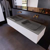 Badkamermeubelset Mondiaz Erin 150 cm met 2 Lades met RIDGE Wastafel Dubbel Dark grey Zonder Kraangaten Greeploos Mat Carrara - thumbnail