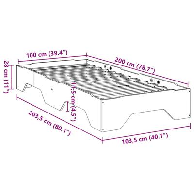 Bedframe zonder matras stapelbaar 100x200 cm massief hout