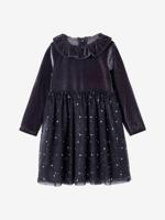 Kerstjurk voor meisjes van fluweel met sterrentule antraciet - thumbnail