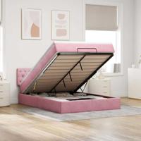 Ottoman bed met matras 140x200cm fluweel roze - thumbnail