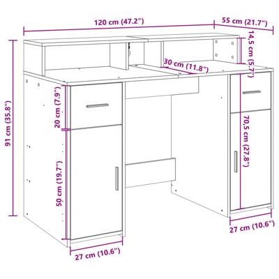 Bureau met LED-verlichting 120x55x91 cm hout sonoma eikenkleur - thumbnail
