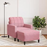 Fauteuil met voetenbank 60 cm fluweel roze - thumbnail