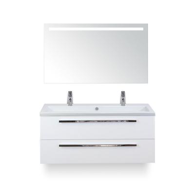 Seville Badmeubelset 120 cm - 2 laden Wit Hoogglans - Wastafel Djazz Enkel 2 kraangaten - met Sence Spiegel