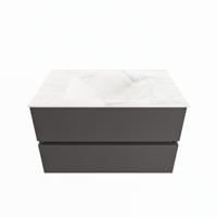 MONDIAZ VICA-DLUX 80cm badmeubel onderkast Dark grey 2 lades. Inbouw wastafel CLOUD midden 1 kraangat, kleur Ostra. - thumbnail