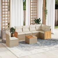 7-delige Loungeset met kussens poly rattan beige - thumbnail