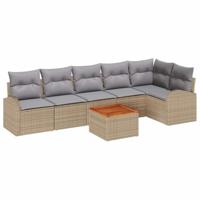 Tuinbankenset met kussen 7 pcs Beige poly rattan - thumbnail